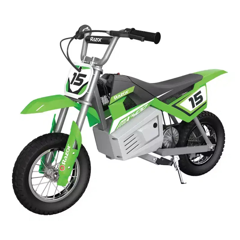 Razor MX400 Rocket de Saleté pour Enfants et Adolescents 24V Moto de Motocross Électrique à Couple Élevé, Jouet, Vitesse jusqu'à 22,5 km/h, Noir et Vert, Lot de 2