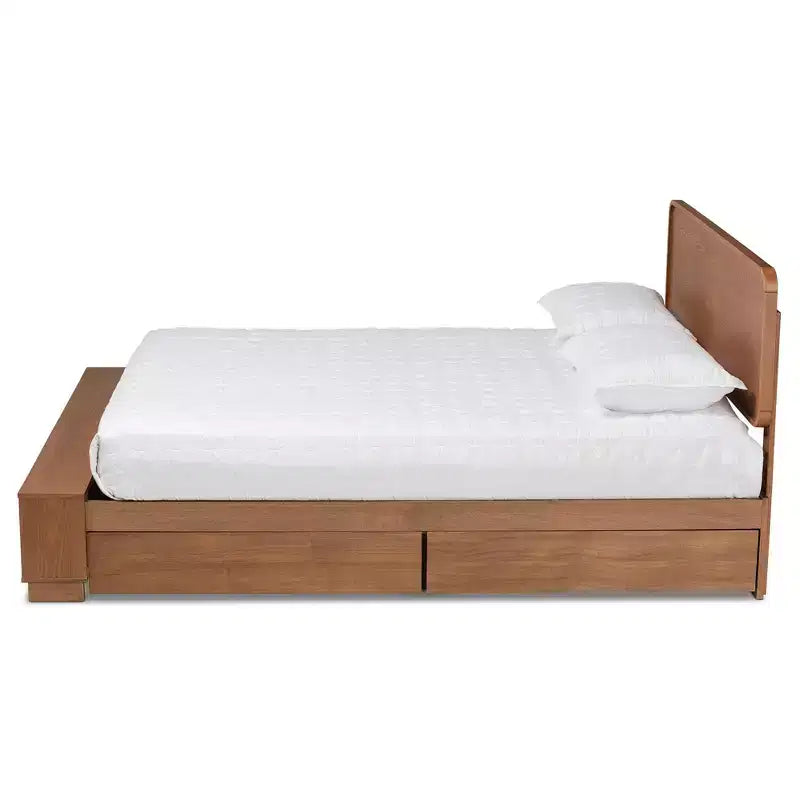 Lit plateforme de rangement Baxton Studio Vita 4 tiroirs en bois de style transitionnel moderne noyer/marron