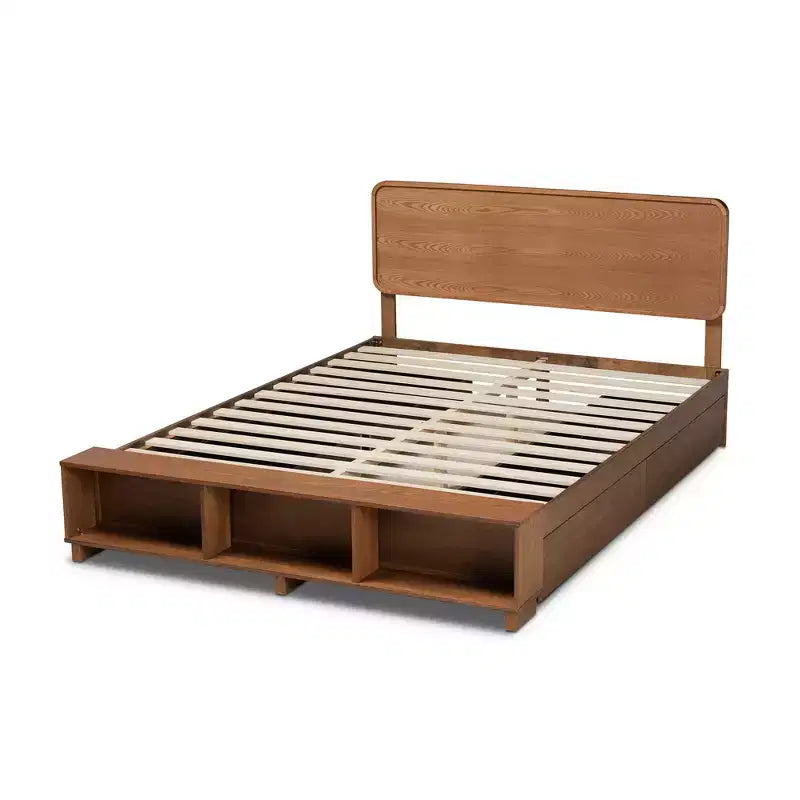 Lit plateforme de rangement Baxton Studio Vita 4 tiroirs en bois de style transitionnel moderne noyer/marron