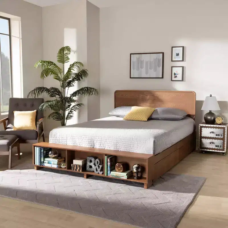 Lit plateforme de rangement Baxton Studio Vita 4 tiroirs en bois de style transitionnel moderne noyer/marron