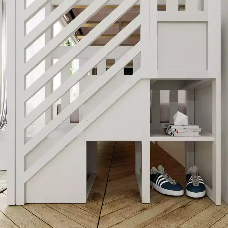 Lit superposé avec escalier et tiroirs de rangement Max & Lily (deux places)