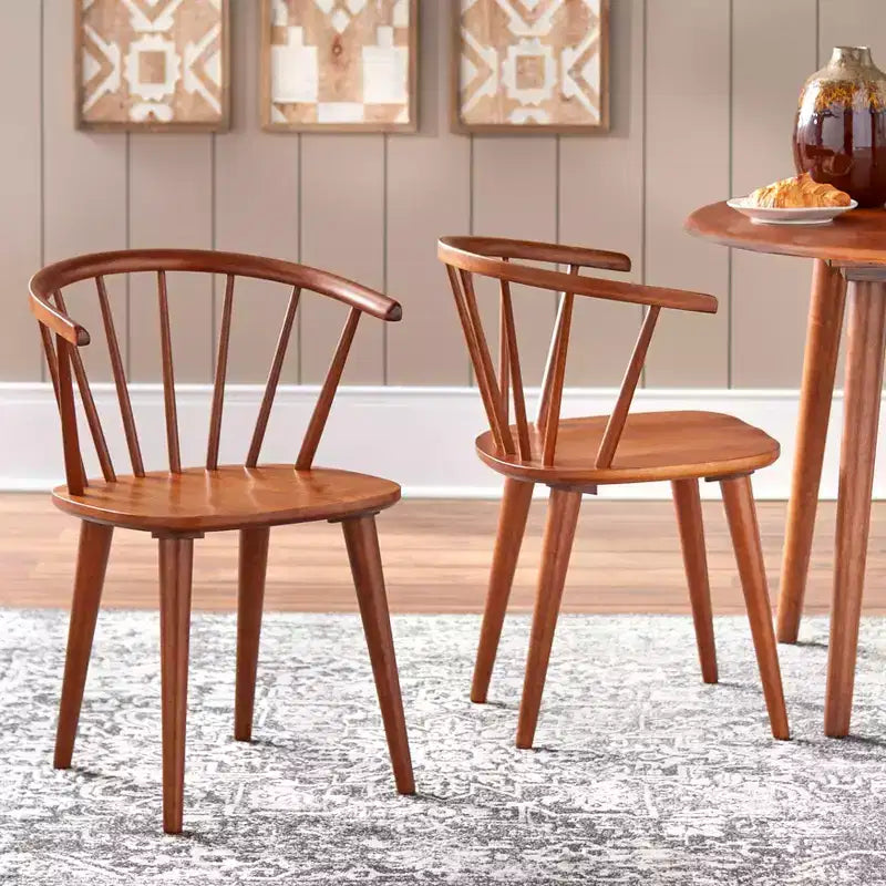 Lot de 2 chaises de salle à manger en bois massif à dossier incurvé Florence Buylateral