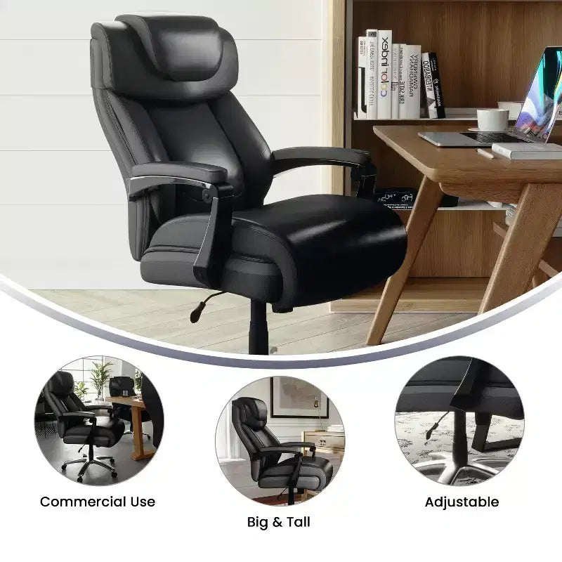 Fauteuil de bureau ergonomique pivotant en LeatherSoft, série HERCULES, de Flash Furniture, pour personnes de grande taille, capacité de 227 kg, avec appuie-tête réglable en hauteur