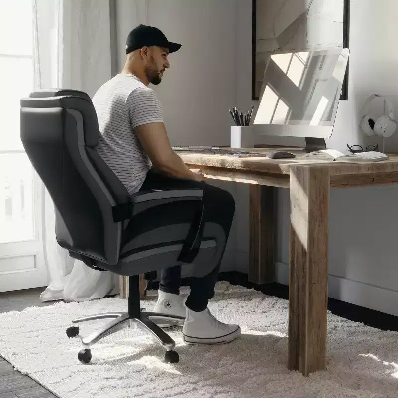 Fauteuil de bureau ergonomique pivotant en LeatherSoft, série HERCULES, de Flash Furniture, pour personnes de grande taille, capacité de 227 kg, avec appuie-tête réglable en hauteur