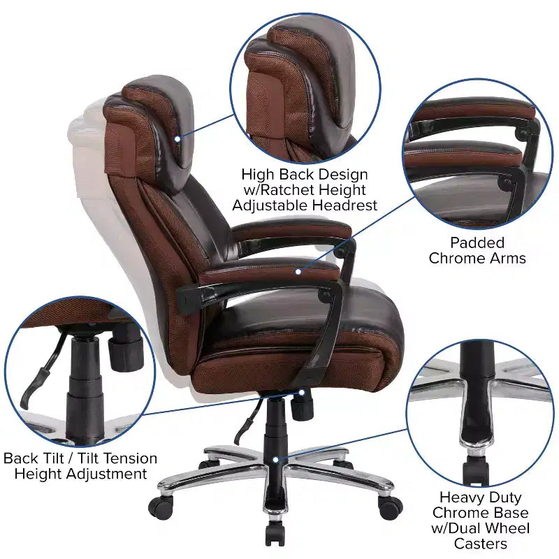 Fauteuil de bureau ergonomique pivotant en LeatherSoft, série HERCULES, de Flash Furniture, pour personnes de grande taille, capacité de 227 kg, avec appuie-tête réglable en hauteur