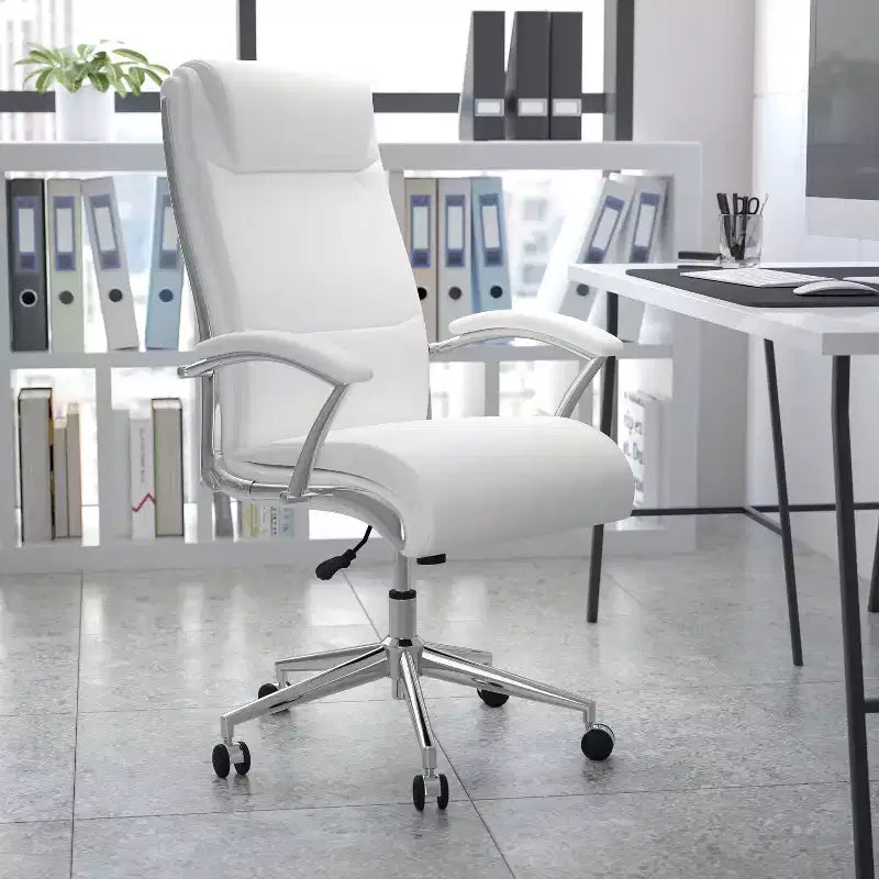 Flash Furniture Chaise de bureau exécutive pivotante en tissu lisse à dossier haut avec base et accoudoirs chromés