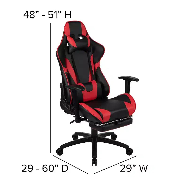 Chaise de jeu Flash Furniture X30 Chaise de bureau ergonomique de course avec dossier entièrement inclinable et repose-pieds coulissant en cuir souple rouge