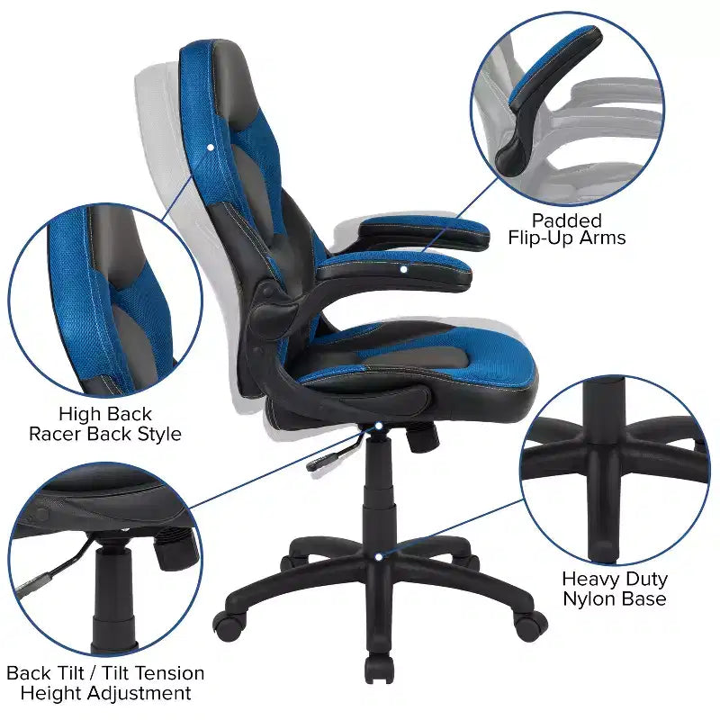 Fauteuil de bureau ergonomique pivotant réglable Flash Furniture X10 pour gamer avec accoudoirs relevables