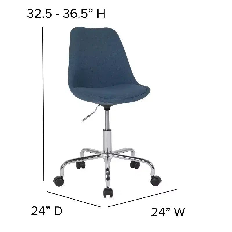 Chaise de bureau pivotante ergonomique en tissu à dossier mi-hauteur avec vérin pneumatique et piètement chromé Flash Furniture Aurora