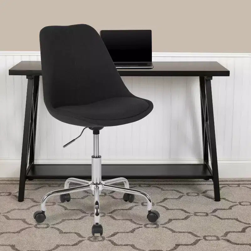 Chaise de bureau pivotante ergonomique en tissu à dossier mi-hauteur avec vérin pneumatique et piètement chromé Flash Furniture Aurora