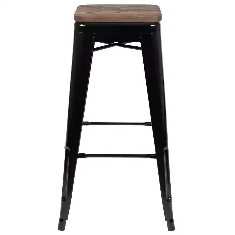 Tabouret de bar d'intérieur en métal de 76 cm de hauteur avec assise en bois, de la marque Flash Furniture - Lot de 4 empilables
