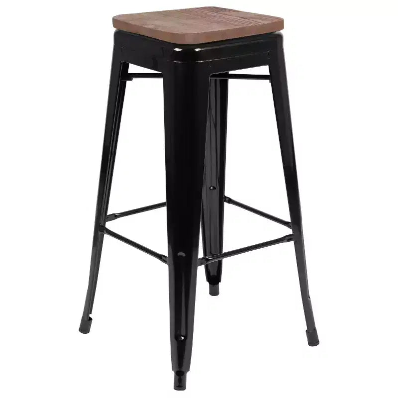 Tabouret de bar d'intérieur en métal de 76 cm de hauteur avec assise en bois, de la marque Flash Furniture - Lot de 4 empilables