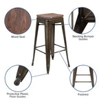 Tabouret de bar d'intérieur en métal de 76 cm de hauteur avec assise en bois, de la marque Flash Furniture - Lot de 4 empilables