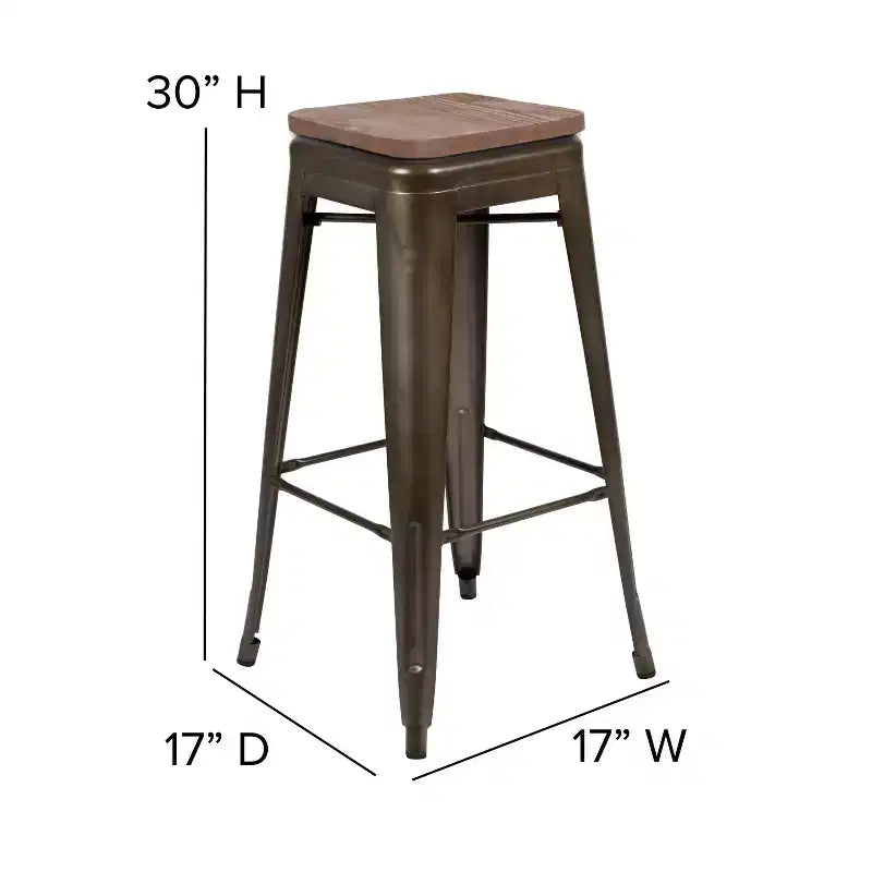 Tabouret de bar d'intérieur en métal de 76 cm de hauteur avec assise en bois, de la marque Flash Furniture - Lot de 4 empilables