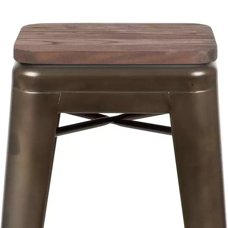 Tabouret de bar d'intérieur en métal de 76 cm de hauteur avec assise en bois, de la marque Flash Furniture - Lot de 4 empilables