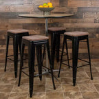 Tabouret de bar d'intérieur en métal de 76 cm de hauteur avec assise en bois, de la marque Flash Furniture - Lot de 4 empilables