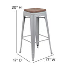 Tabouret de bar d'intérieur en métal de 76 cm de hauteur avec assise en bois, de la marque Flash Furniture - Lot de 4 empilables