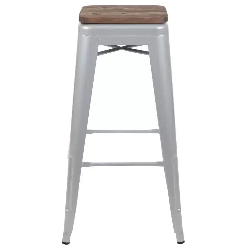Tabouret de bar d'intérieur en métal de 76 cm de hauteur avec assise en bois, de la marque Flash Furniture - Lot de 4 empilables