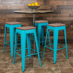 Tabouret de bar d'intérieur en métal de 76 cm de hauteur avec assise en bois, de la marque Flash Furniture - Lot de 4 empilables