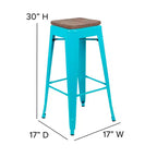 Tabouret de bar d'intérieur en métal de 76 cm de hauteur avec assise en bois, de la marque Flash Furniture - Lot de 4 empilables