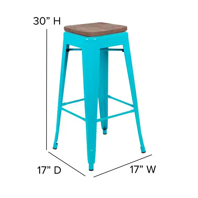 Tabouret de bar d'intérieur en métal de 76 cm de hauteur avec assise en bois, de la marque Flash Furniture - Lot de 4 empilables
