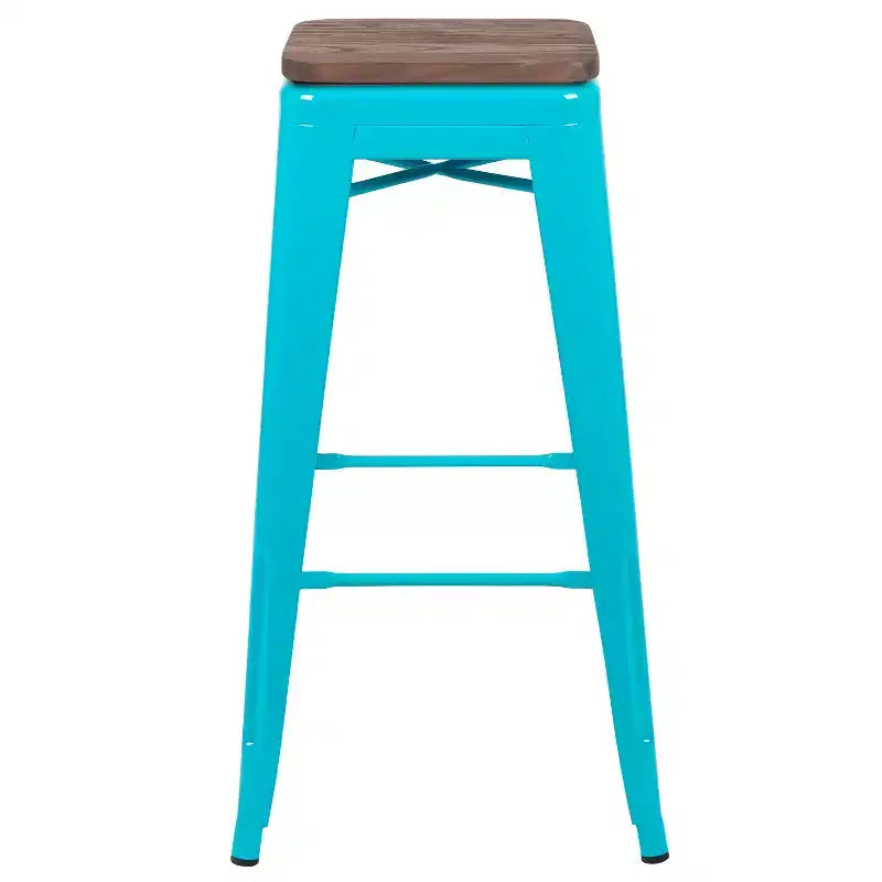 Tabouret de bar d'intérieur en métal de 76 cm de hauteur avec assise en bois, de la marque Flash Furniture - Lot de 4 empilables