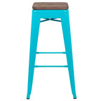 Tabouret de bar d'intérieur en métal de 76 cm de hauteur avec assise en bois, de la marque Flash Furniture - Lot de 4 empilables