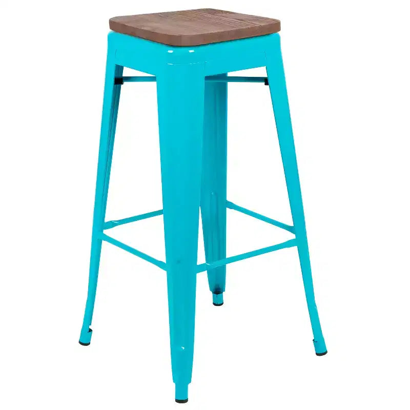 Tabouret de bar d'intérieur en métal de 76 cm de hauteur avec assise en bois, de la marque Flash Furniture - Lot de 4 empilables