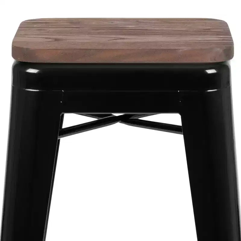 Tabouret de bar d'intérieur en métal de 76 cm de hauteur avec assise en bois, de la marque Flash Furniture - Lot de 4 empilables