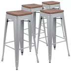 Tabouret de bar d'intérieur en métal de 76 cm de hauteur avec assise en bois, de la marque Flash Furniture - Lot de 4 empilables