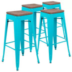 Tabouret de bar d'intérieur en métal de 76 cm de hauteur avec assise en bois, de la marque Flash Furniture - Lot de 4 empilables