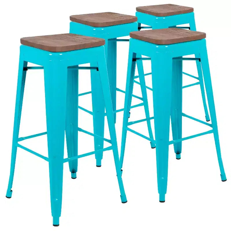 Tabouret de bar d'intérieur en métal de 76 cm de hauteur avec assise en bois, de la marque Flash Furniture - Lot de 4 empilables