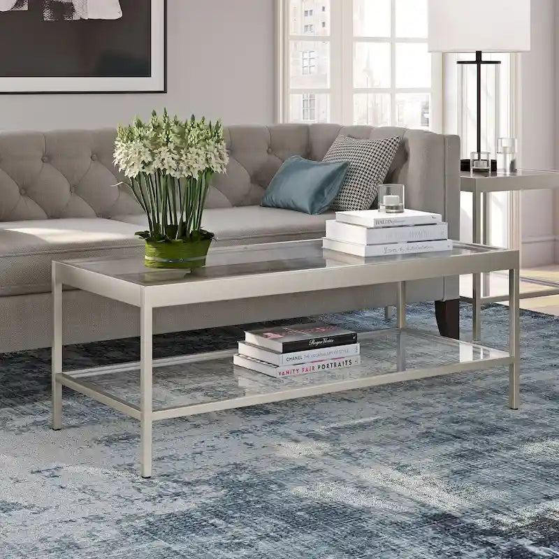 Table basse Alexis en métal et verre
