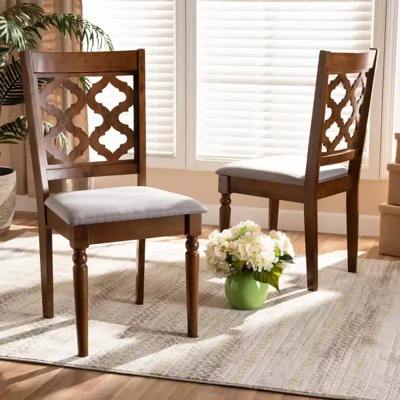 Lot de 2 chaises de salle à manger Ramiro en tissu et bois – Baxton Studio