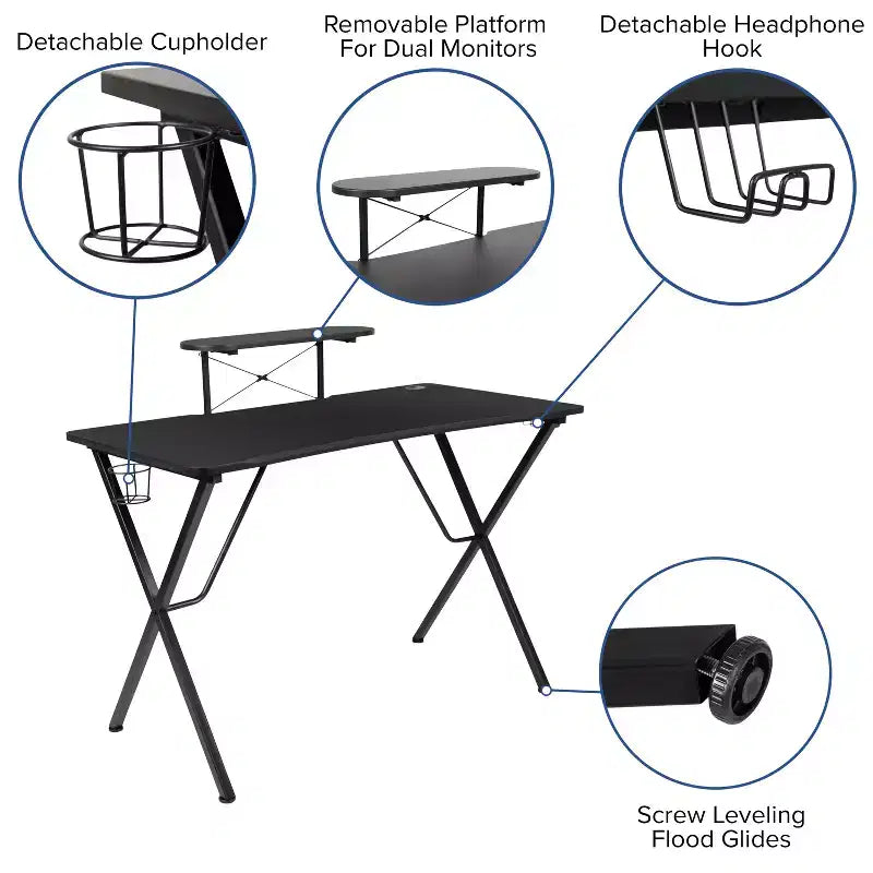 Ensemble bureau de jeu et chaise Emma et Oliver avec porte-gobelet, support pour casque et support pour écran