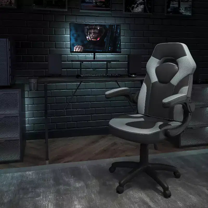 Ensemble bureau de jeu et chaise Emma et Oliver avec porte-gobelet, support pour casque et support pour écran