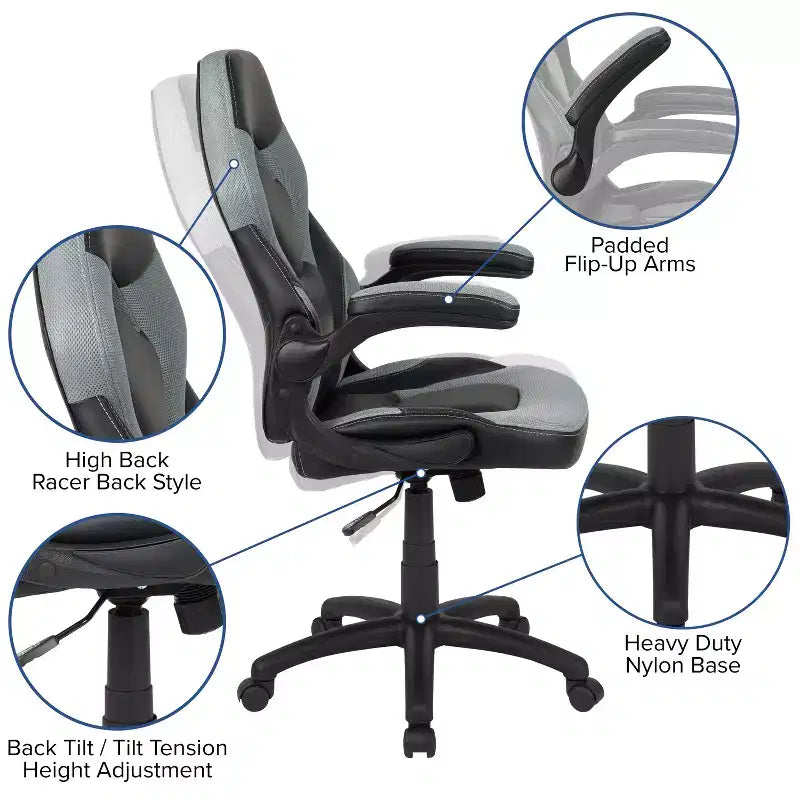 Ensemble bureau de jeu et chaise Emma et Oliver avec porte-gobelet, support pour casque et support pour écran