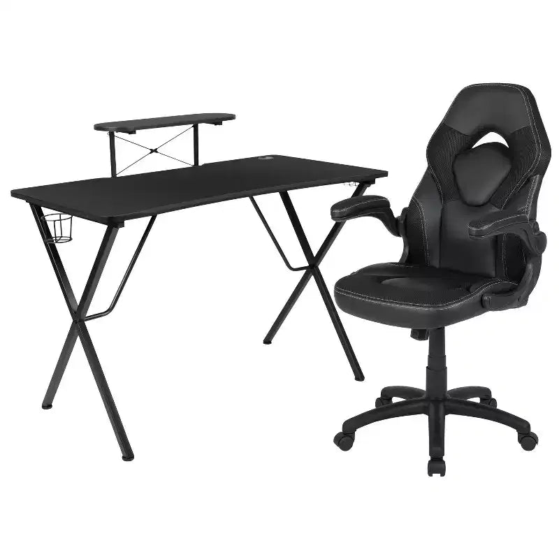 Ensemble bureau de jeu et chaise Emma et Oliver avec porte-gobelet, support pour casque et support pour écran