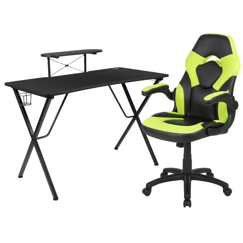 Ensemble bureau de jeu et chaise Emma et Oliver avec porte-gobelet, support pour casque et support pour écran