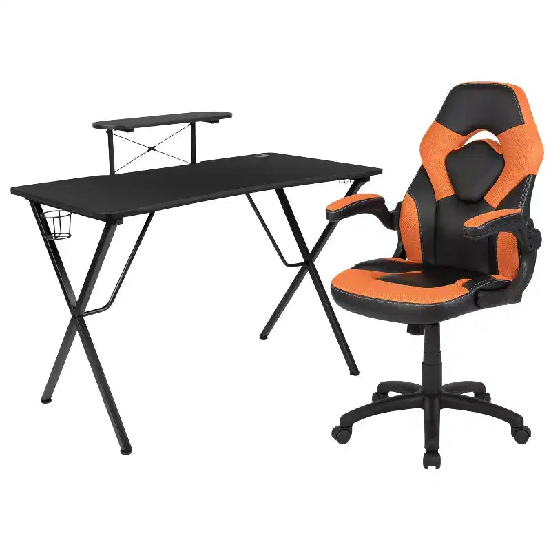 Ensemble bureau de jeu et chaise Emma et Oliver avec porte-gobelet, support pour casque et support pour écran