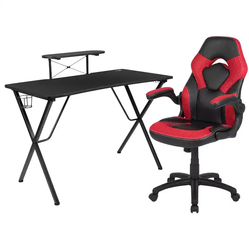 Ensemble bureau de jeu et chaise Emma et Oliver avec porte-gobelet, support pour casque et support pour écran