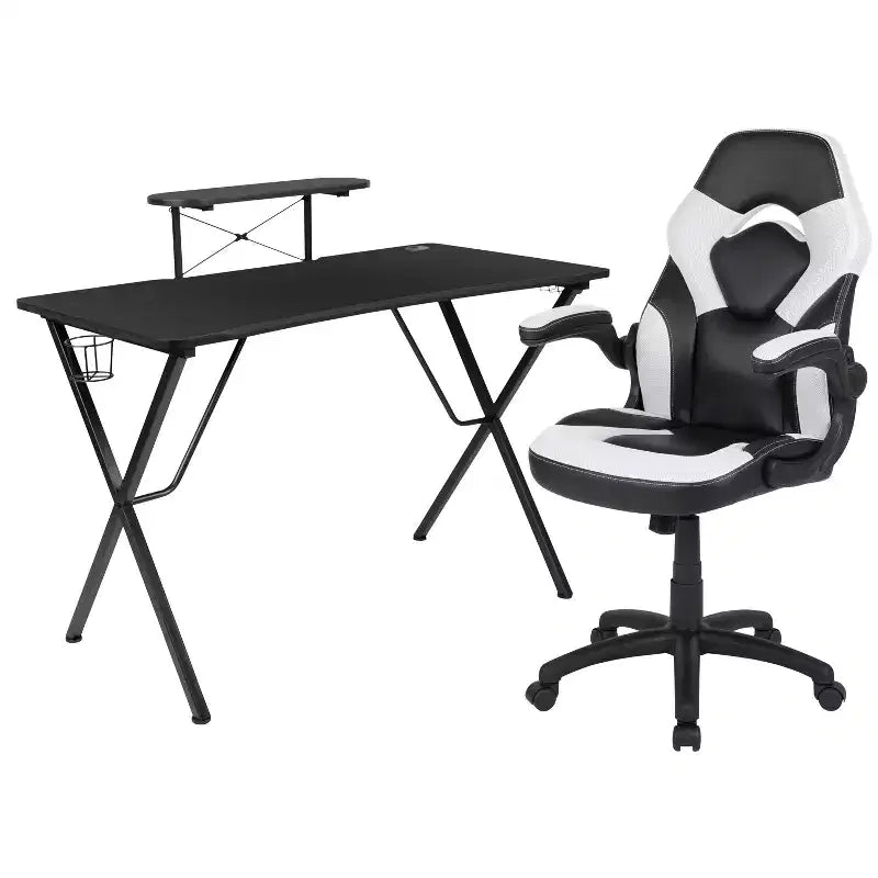 Ensemble bureau de jeu et chaise Emma et Oliver avec porte-gobelet, support pour casque et support pour écran