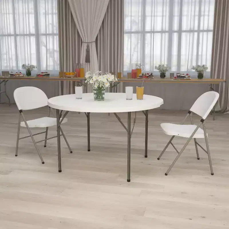 Table pliante ronde en plastique blanc granit de 1,2 mètre Emma et Oliver - Table pliante de banquet/événement