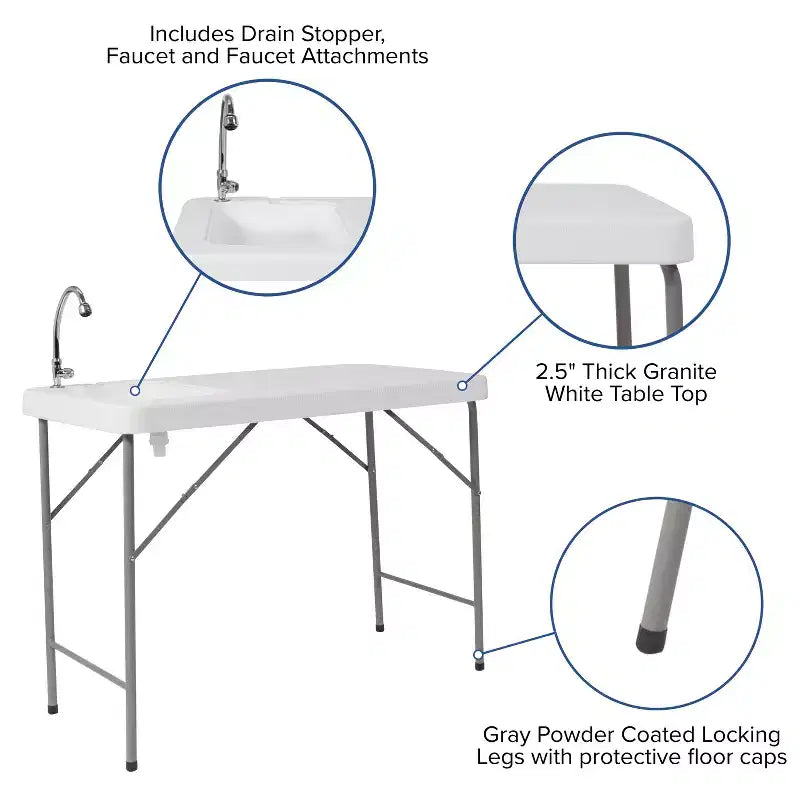 Emma et Oliver Table de nettoyage de poisson portable de 1,2 m / Table de camping et évier d'extérieur