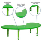 Table d'activités réglable en hauteur en plastique demi-lune Emma et Oliver 35 po larg. x 65 po long.