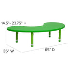 Table d'activités réglable en hauteur en plastique demi-lune Emma et Oliver 35 po larg. x 65 po long.
