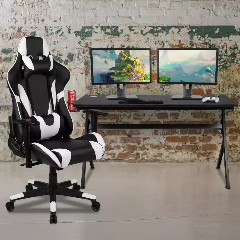 Ensemble Bureau Gaming Emma et Oliver - Support Tasse/Casque/Tapis de Souris Intégré