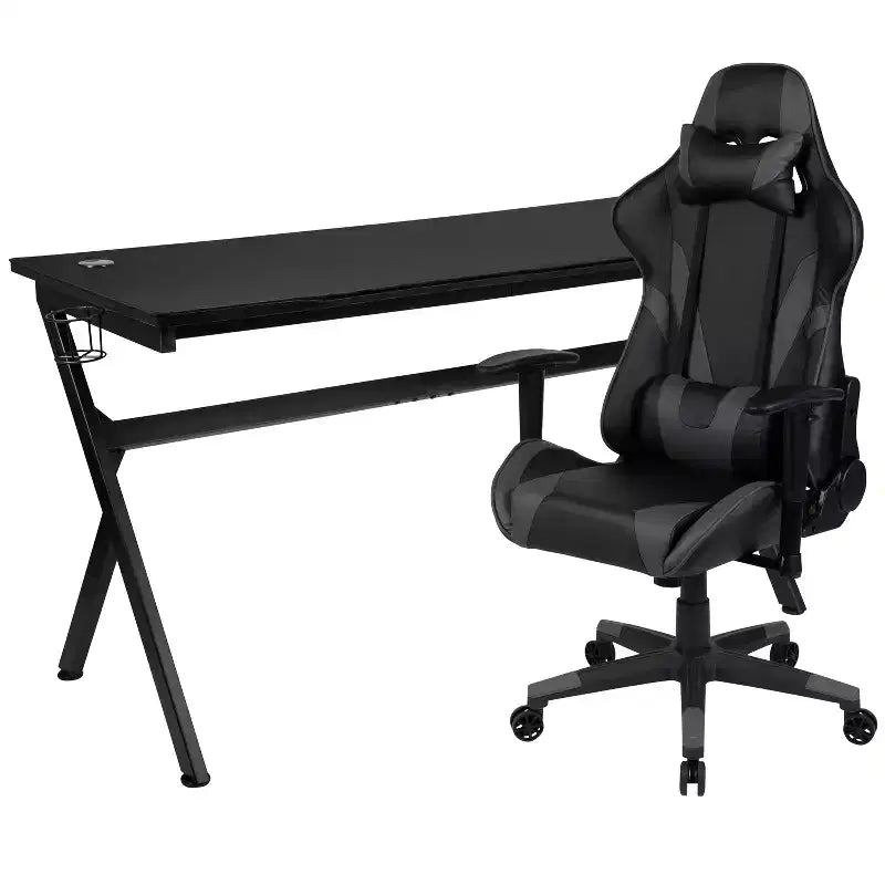 Ensemble Bureau Gaming Emma et Oliver - Support Tasse/Casque/Tapis de Souris Intégré