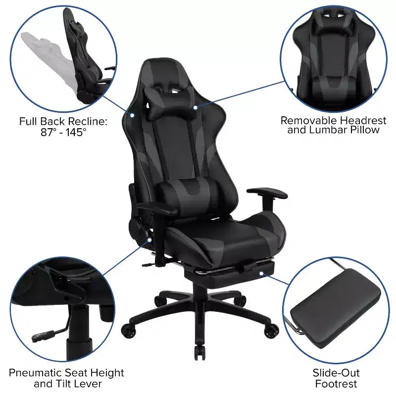 Ensemble de bureau gaming Emma et Oliver - Support de tasse/casque/Inclinable et repose-pieds