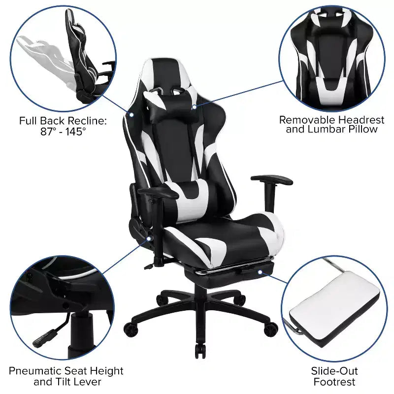 Ensemble de bureau gaming Emma et Oliver - Support de tasse/casque/Inclinable et repose-pieds
